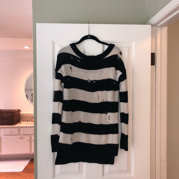 Express Ripped Striped Sweater - Picture 2 of 5